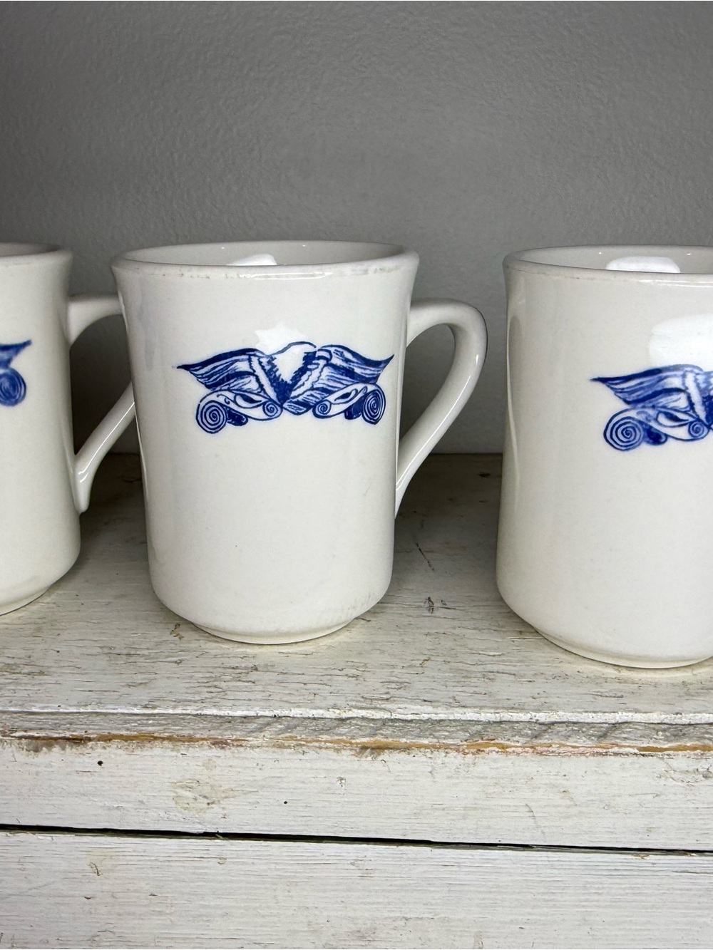 3-Vintage SYRACUSE CHINA "AMERICANA" MUG - BLUE EAGLE 3 3/4" RESTAURANT STYLE